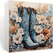 A Western Carriage Cowboy Boot Wooden Box With A Rustic Blue And Brown Floral Design, Perfect Gift For A Cowgirl, A Home Office Or Bathroom Shelf Decoration, 5x5 Inches, Cowboy Hat Decoration. - trắng - Xem 2