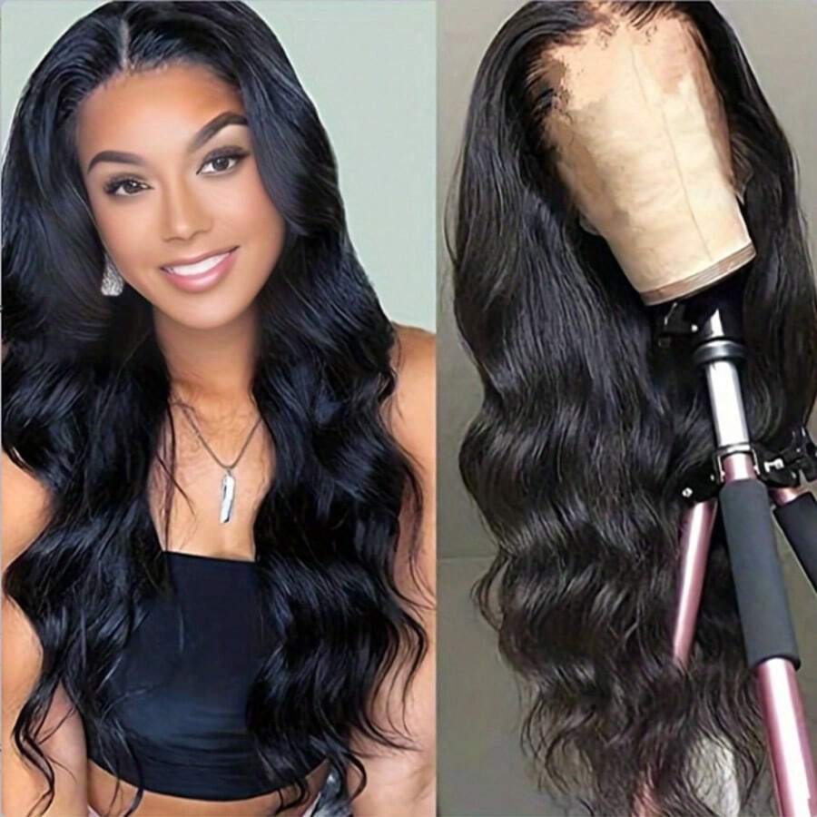 4x4 Transparent Lace Front Wig 200% Density Body Wave Human Hair Wigs Bleached Knots Easy Wear Glueless Lace Body Wave Human Hair Wig Design For Women Daily Wear 200 Density Body Wave Brazilian Virgin Human Hair Wig - Natural Black - View 1