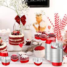 100/50/10 piezas Molde de aluminio para tartas con forma de corazón y tapa, taza para cupcakes de 100 ml/ 3.4 onzas, taza para flan y hornear para el Día de San Valentín, Día de la Madre, Boda, Navidad - Multicolor - Ver 8