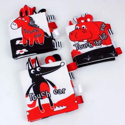 BBSKY Black & White Cloth Book, Early Education Book With 3D Tail, Baby Won't Bite, Infant Cognitive Toy