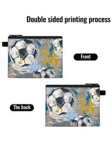 Football & Dinosaur Print Polyester Coin Purse, Casual Style With Washable Zipper Pouch, Birthday Gift