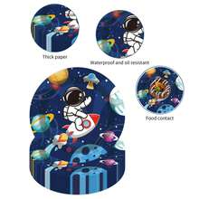 20件太空宇航员派对一次性餐具套装，含20个7英寸甜品盘、20个9英寸盘子、20张餐巾纸，适合朋友聚会、家庭聚会、生日礼物 - 太空藍 - 查看 5
