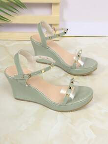 女士纯色厚底轻便凉鞋，一脚蹬设计，奢华时尚，2025夏季新款舒适休闲女鞋，适合旅行、外出和正式场合。 - 橄欖綠 - 查看 6