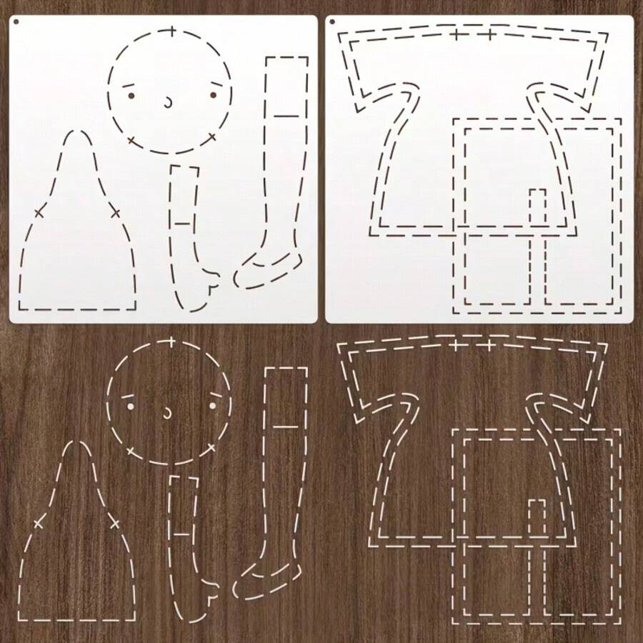 2张刺绣模板，适用于娃娃和毛绒玩具制作，25x25厘米可重复使用绘画模板，适用于娃娃制作、绘画、手工艺、毛绒玩具制作、家居装饰、生日/圣诞礼物 - 兼容画布、布料、纸张 - 易于清洁和存放，工艺工具，多种图案设计，节日礼物，创意模板，高品质模板，艺术工具，手工艺爱好者，工艺项目辅助工具，纺织艺术参考，娃娃绘画模板，节日主题图案，创意设计指南，易于清洁的表面