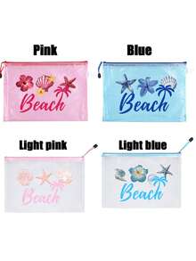 時尚防水PVC海灘包，附「Beach」貝殼圖案，A4尺寸，透明化妝包、盥洗包，尼龍拉鍊，適合游泳、潛水、夏季度假，輕量，海灘必備，旅行/開學必備，度假良伴 - 彩色 - 查看 7