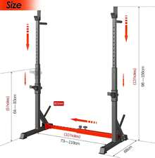 Squat Rack, Adjustable Barbell Rack, Height-Adjustable, Multifunctional Barbell Rack, Up To 250 Kg - Red - View 7