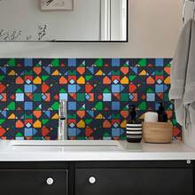 1卷彩色几何图案墙贴纸，尺寸为11.8/15.7/17.7英寸 x 6.5/9.8/16.4英尺，可移除墙贴，深色背景壁画家居装饰墙面艺术翻新贴纸，即撕即贴墙板，壁纸装饰春季家居焕新元素Rama装饰贴纸生日毕业礼物 - 彩色 - 查看 12