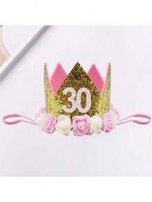 Birthday Party Crown Hat, Handmade Felt Gold 20th Adult Birthday Hat, 30/40/50/60/70 Years Old Birthday Celebration Party Crown Hat, Birthday Party Hat