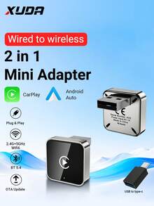 XUDA 2026 New 2-In-1 Wireless CarPlay/Android Auto Adapter, 2.4-5.0 GHz WiFi6 Carplay Converter, Wired To Wireless, Fast Auto-Connect Smart Box, No Latency, Compact Design, Fashionable Portable, Compact & Elegant, Compatible With IPhone & Android, With USB/USB-C Port, No Battery - A - View 12