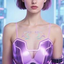 Mattel 6pcs/1pc Laser Teenage Girl Group Temporary Tattoo Stickers, Rumi Rumi Anime Tech Tattoo Stickers, Party Decoration Stickers, Small Gift - Multicolor - View 6