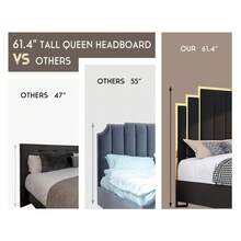 Queen/King/California King Size Modern Upholstered Bed Frame In Velvet With 65.4" Tall Gold Trim Headboard, Elegant Platform Bed, No Box Spring Needed - 黑色 - 查看 8