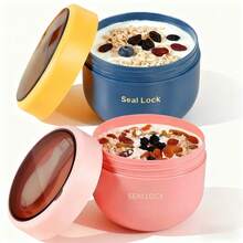 1个便携式燕麦片容器，带盖和勺子，可用作早餐杯、沙拉杯、奶昔杯、减肥杯、燕麦片盒午餐袋套装，可重复使用，也适用于水果、布丁、麦片、牛奶、汤等，非常适合家庭厨房、学校、办公室、旅行和户外野餐。 - 彩色 - 查看 2
