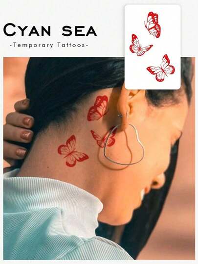 Ten walentynkowy, tymczasowy tatuaż z henny z motywem czerwonego motyla nadaje się do noszenia na co dzień. Wykonany z zmywalnego, jednorazowego, wodoodpornego, odpornego na pot, antyrefleksyjnego i realistycznego materiału PVC, ten tymczasowy tatuaż nadaje się na takie obszary jak talia i kolana i utrzymuje się przez 3-5 dni. To idealny wybór dla fashionistek do noszenia na co dzień.