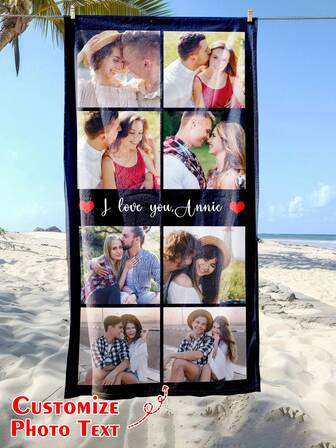 A Customized Photo And Name Beach Towel, Valentine's Day Personalized Bath Towel, Adult Pool Towel, Vacation Gift, Beach Towel, Wedding Couple Commemorative Gift, Valentine's Day, Birthday Gift, Friend/Couple/Family/Pet, Adult Pool Towel, Vacation Gift, Beach Towel