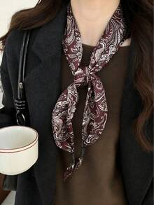 1pc Women's Leopard Print Long Scarf. Paisley Pattern Necktie Suitable For Matching Bags, Shirts, Ribbons, Headbands, Belts, Daily Wear, Parties, Galas, Street Photography, Fashionable And Elegant Women's Decorative Rectangular Scarf, Necklace, Ribbon Hair Accessory, Floral Pattern - Multicolor - View 7