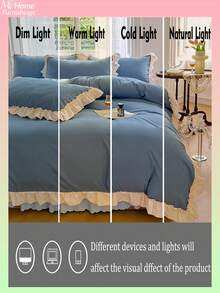 3件套蓝色花卉蕾丝床上用品套装 - 1个被套和2个枕套，柔软舒适的家纺面料，多种颜色可选，适合宿舍使用，简约时尚的卧室装饰，可机洗，不含填充物 - 藍色 - 查看 7