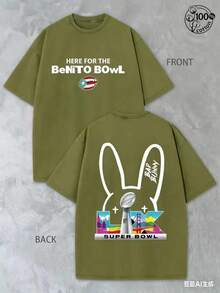 BadBunny Benito Bowl T Shirt,Retro Washed T-Shirt Double Sided Printed (230 Pure Cotton T-Shirt),Christian Gift, Men's T-Shirt, Men's Casual, Comfortable, Fashionable T-Shirt, Street Style Cottonwinter Clothes For Women ST Patrick' S Day - 橄欖綠 - 查看 3
