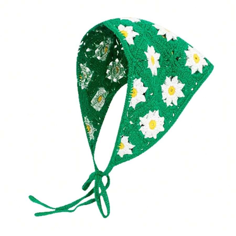 Crochet Bandana Head Kerchief Knitted Hair Scarf Boho Vintage Headbands Triangle Hair Tie Handmade Floral Hair Headwrap-2518 - Style10 - 查看 1