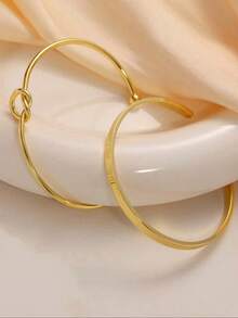 2pcs Stainless Steel Bangle Set, Fashion Simple Heart Knot Open Cuff Bangle, Smooth Open Cuff Bangle, Lightweight Luxury Tarnish Resistant Bracelet, Suitable For Girls And Women - Gold - View 6