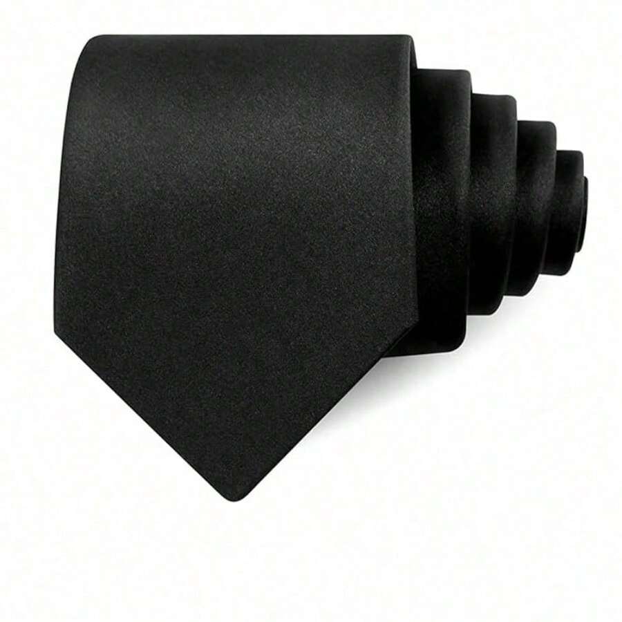 1pc Men's Solid Color Necktie, Black 8cm Formal Business Tie, Perfect For Wedding Casual Men Necktie - 黑色 - 查看 1