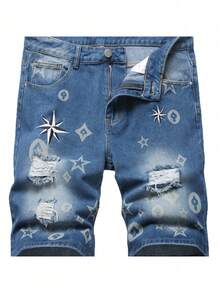Pantalones vaqueros casuales deportivos callejeros holgados para parejas, con bordado de Elefante Generación 71, lavados, ideales para skate - Azul marino - Ver 3