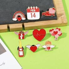 Cute Cartoon Heart Shaped Metal Brooch, Unisex Couple Bag Accessory - Multicolor - View 3