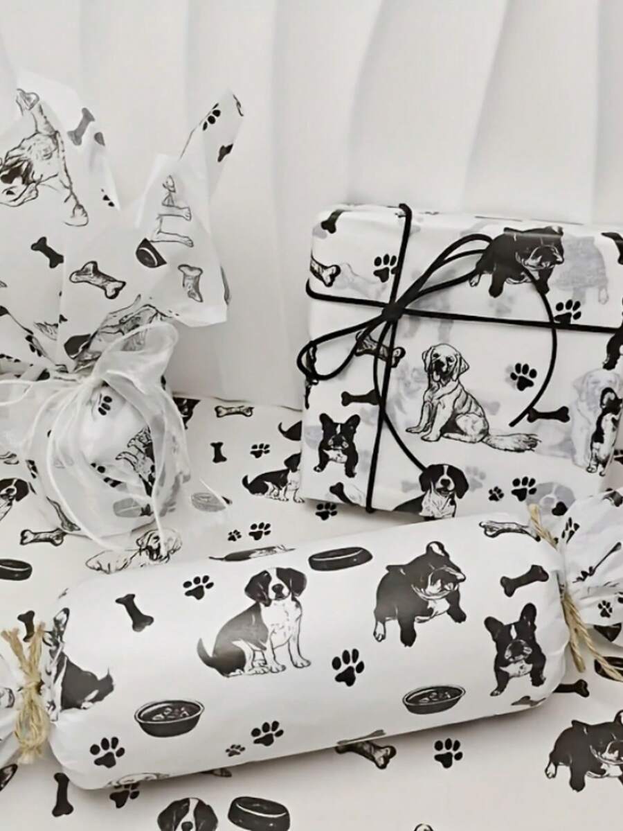 Giấy gói quà họa tiết vẽ tay hình chó dễ thương, 10/20/40 tờ, kích thước 20x14 inch - Hoàn hảo cho các dịp lễ hội mùa xuân/hè, đám cưới, Ngày Valentine, sinh nhật, bó hoa, quà tặng tiệc tùng, túi quà và bao bì quà tặng | Thiết kế vui nhộn | Chất liệu mịn, món quà dành cho người yêu chó