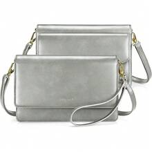 Women Small Crossbody Cell Phone Purse Wallet With RFID Card Slots And 2 Straps - Màu xám lớn của bạn - Xem 2