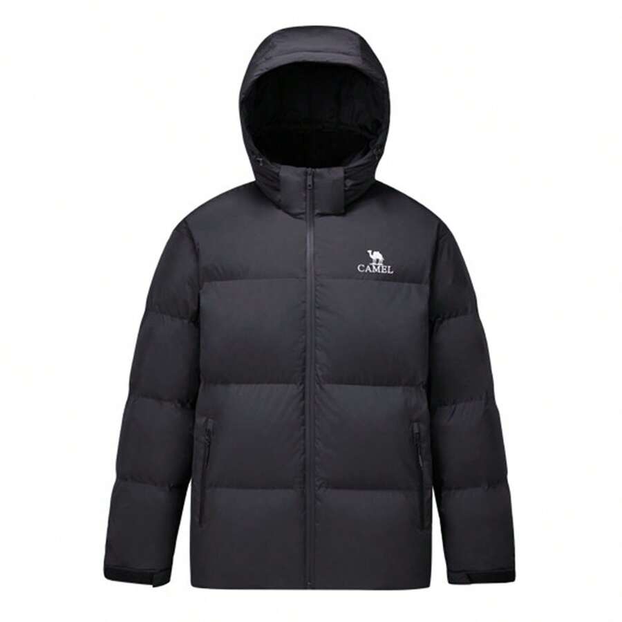 CAMEL CROWN 男士防水加厚冬季羽绒服，保暖连帽短款羽绒服 - 幻影黑 - 查看 1