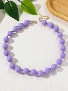 1 pieza Collar de cuerda anudada con cuentas de plástico acrílico de estilo bohemio y geométrico redondo para el verano y la playa, joya hecha a mano como regalo para mujeres, para uso diario - Collar de resina con cuentas hechas a mano - Ver 19