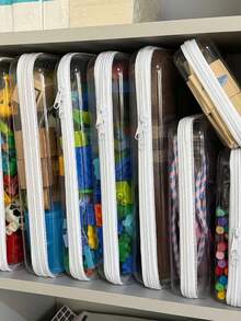 1个透明硬壳收纳盒 - 超透明双层PVC收纳袋，适用于旅行、化妆品和玩具收纳 - 便携、可堆叠、节省空间、拉链开合方便、双拉链硬壳透明收纳袋、防水收纳盒 - 彩色 - 查看 4