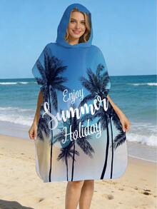 1件沙滩海洋贝壳海星曼陀罗印花冲浪披风，超细纤维速干吸水潜水服罩衫，舒适耐用带帽浴巾，沙滩必备，旅行配件 - 彩色 - 查看 6