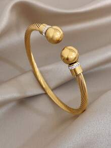 18K镀金几何球手链，女士镀金水晶手链，可叠戴不锈钢手链，圣诞派对珠宝礼品套装 - 彩色 - 查看 7