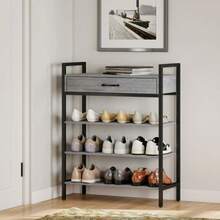 4-Tier Shoe Rack, Hallway Shelf For Up To 9 Pairs Of Shoes, Chipboard, Metal, Grey - 灰色 - 查看 8