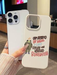 Frog Crown Phone Case, Creative Illustration Phone Case, Slang Print Faux Leather Texture Soft Shell, Y2K Aesthetic Cute Phone Case, Suitable For Daily Commute / Fit For Teenagers & Young Adults, Ideal Gift For Valentine's Day / Youth Day / Student Festival, Bestie / Sibling Gatherings, Compatible With IPhone & - White - View 1