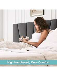 Marco de cama con acolchado de terciopelo y cabecero ajustable, cama plataforma con remates y listones de madera resistentes, no necesita colchón de muelles, fácil de ensamblar - Gris oscuro - Tamaño king - Ver 7