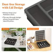 Cutlery Tray With Lid, Cutlery Storage Box For Kitchen Countertop And Drawer, Plastic Cutlery Drawer Organiser For Spoons Forks Knives Holder Storage Insert, 6 Compartments - 灰色的 - 查看 4