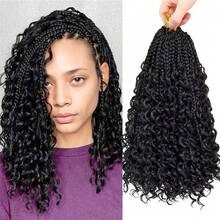 Belle Show 3Packs Goddess Box Braids Crochet Hair 14Inch Boho Box Braid Crochet Hair With Curly Ends Synthetic Braiding Hair Extensions For Women - Multicolor - View 6