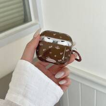 Cute Pink Floral Design Earphone Case Compatible With Apple Pro 3, 1/2/Pro/Pro 2, Shockproof Protective Cover, Korean Style - Brown - View 6