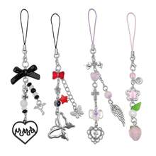 1-4PCS Cute Phone Charms Aesthetic Y2K Cell Phone Charms Strap Strawberry Butterfly Star PhoneCharm Y2K Accessories For Bag Keychain  Camera Pendants Decor - 4x蝴蝶心 - 查看 1