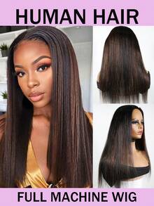 高光半假发，直发，真人发，翻转抽绳假发，女士款，150%密度，#1B/30色号。另附5顶丝绸睡帽供您选择（3顶黑色睡帽+2顶粉色睡帽）。