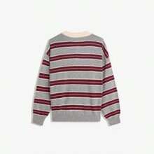 HZXVIC 2026 New Retro Contrast Striped Polo Collar Casual Versatile Knit Sweater Spring - Grey - View 9