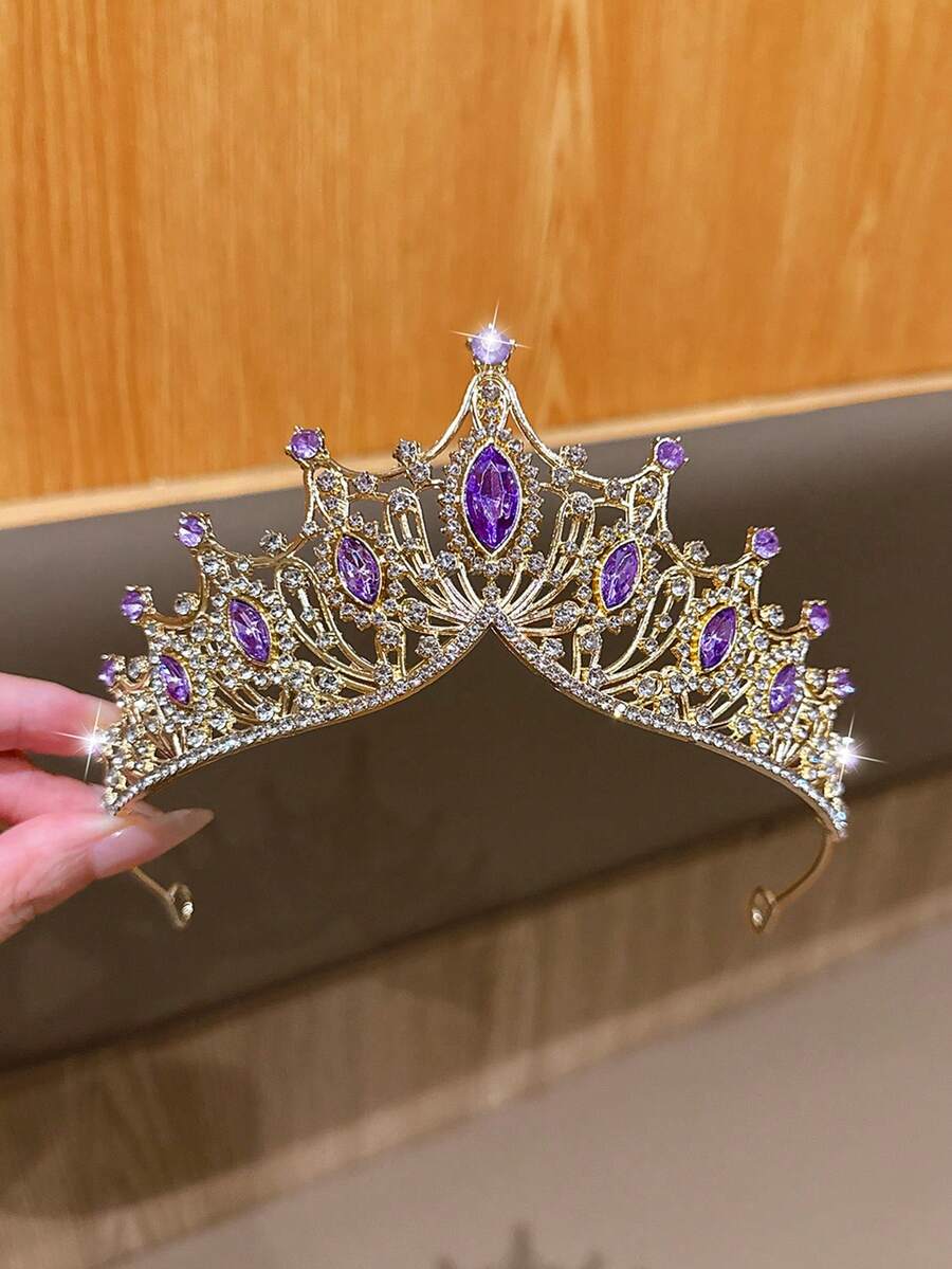 1个金色皇冠，时尚优雅的皇冠头箍，适合生日和表演场合 - 金色 - 查看 1