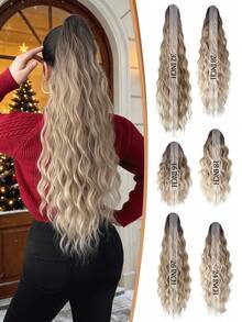 Claw Shaped Ponytail Extension Hair Accessory Gradient Brown 16 Inches 18 Inches 24 Inches 26 Inches 28 Inches 32 Inches Water Ripple Heat-Resistant Fiber Synthetic Ponytail Wig Suitable For Women's Christmas, Halloween Music Festival Gatherings And Daily Use - Brown Ombre - View 2