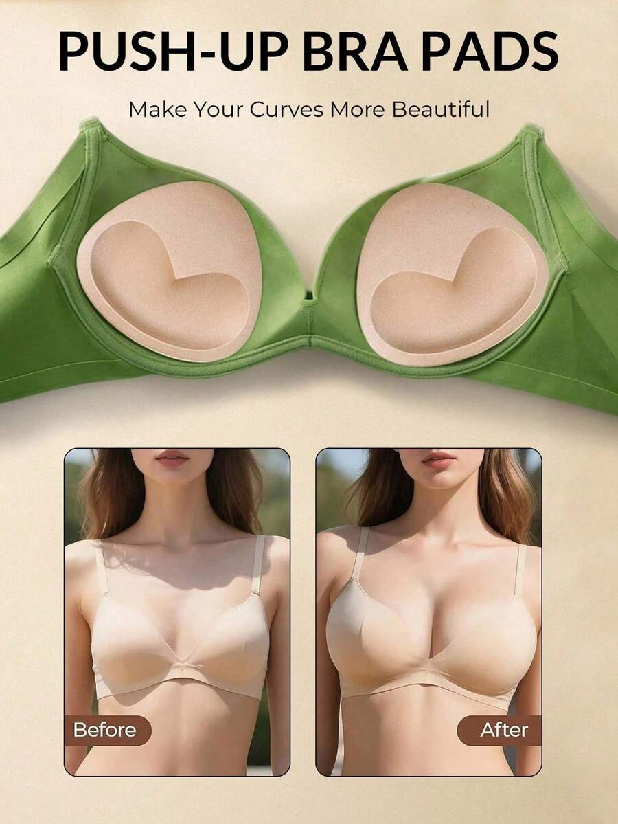 4.33英寸/11厘米 1对自粘硅胶加厚隐形胸垫，适用于泳装比基尼，提升胸型，纯色胸罩罩杯 - 卡其色 - 查看 1