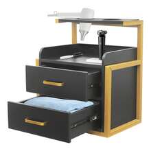 FOGGBET Wall Mounted Salon Storage Organizer, Stylist Storage Beauty Station With 2 Drawers & 1 Open Shelf & Hairdryer Stand Salon Wall Cabinet For Spa Barber Store Salon - Gold, Black - View 6