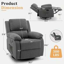 Recliner Chair, 360 Swivel Rocker Chair For Adults, Small Rocking Recliner For Small Spaces, Upholstered Fabric Glider Recliner  Chair With Side Pockets For Living Room,Little Ones Room,Grey - Grey - View 2