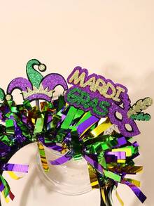 1 chiếc băng đô Mardi Gras cho tuổi teen, mặt nạ lấp lánh, mũ hề và biểu tượng hoa diên vĩ, băng đô cài tóc nhiều màu sắc, phụ kiện tóc sống động cho bữa tiệc Carnival, phụ kiện tóc cho tuổi teen - Nhiều màu - Xem 5