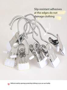 10pcs Stainless Steel Pants Hangers With Clips - Space Saving Clothes Organizer, Metal Design Sturdy Clothing Hanger Clips For Jeans, Shirts And Hats, Efficient Wardrobe Storage, Closet Organizer | Smooth Metal Surface | Hanger Clips - Multicolor - View 5