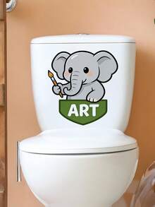 1pc Elephant Toilet Sticker - Cute Elephant Toilet Lid Sticker And Wall Decal, Add Fun And Vitality To Your Bathroom, Bring A Charming Atmosphere! - Fine - View 3